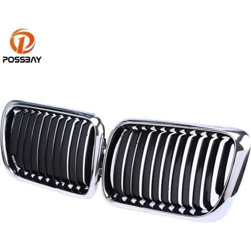 POSSBAY Chrome Black Car Front Center Wide Kidney Hood Grille Grills for BMW 3-Series E36 Sedan 1996-1998 Facelift