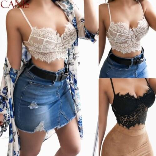 Sexy Women Lace See Through Floral Bralette Bralet Bra Bustier Crop Tank Top Cami Unpadded Bustier Crop Top