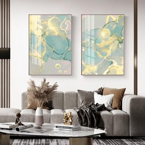 Scandinavian Green Golden Canvas Painting Modern Abstract Marble Texture Wall Art Poster and Print Scandinavian Style Home Decor
