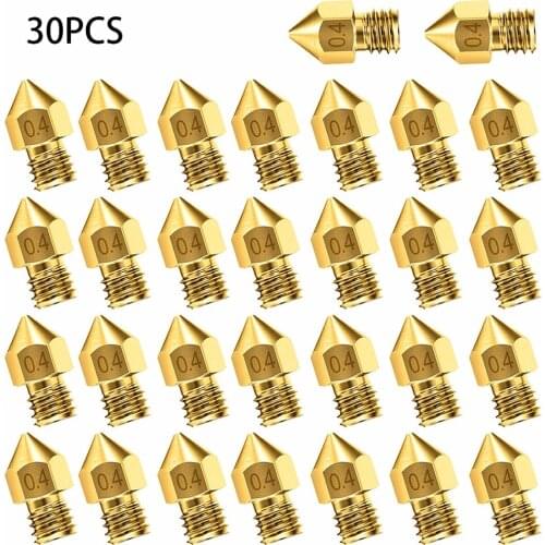 30Pcs 3D Printer Nozzle Accessory MK8 0.4mm For CR-10 For Ender 3 For Anet A8 for Creality CR-10 CR-10S S4 S5 for 3D printer