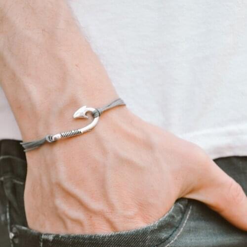 Unisex Friendship Wedding Bridesmaid Statement Jewelry with Card Make a Wish Silver Hunting Arrow Fish Hook Charm Mens Bracelets