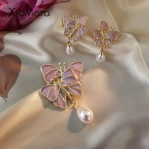 Butterfly Brooches and Earrings Set Hanging Pearl Clothes Pins Lapel Badges Jewelry Wholesale Bag Pins Gift for Friends