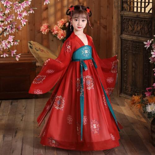 Girls Chinese Style Ancient Super Fairy Hanfu Skirt Children Costume Tang Suit Dress Child Princess Chinese Style Dress Stage