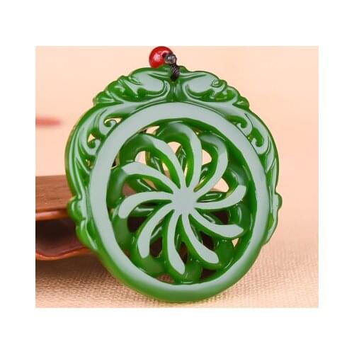 Zheru jewelry natural Hetian jade green hollow pendant necklace, exquisite jewelry, best gift
