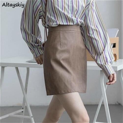 Skirts Women Ulzzang 3 Colors PU Harajuku Skirt Solid Casual Above Knee Stylish Autumn College Popular Ins Empire Mujer Clothing