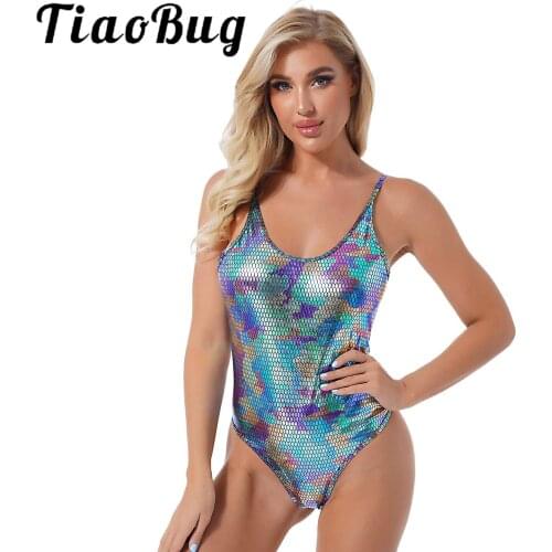 Women Metallic Shiny Faux Leather Romper Leotard Snakeskin Printed Spaghetti Strap Catsuit Scoop Neck Sleeveless Skinny Jumpsuit