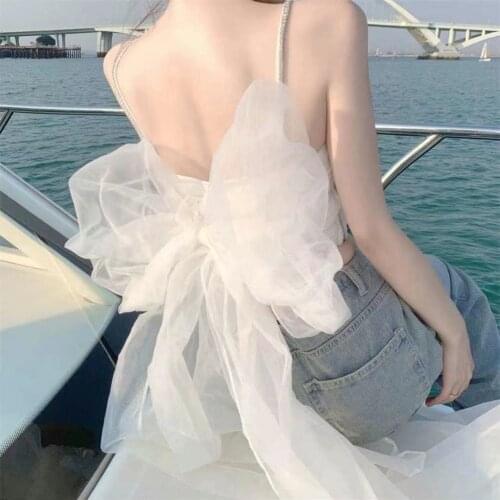 Womens Diamond Chain Spaghetti Strap Vest Wrapped Chest Back Big Bow Short Camis Summer Sexy Sleeveless Tank Crop Top Camisole