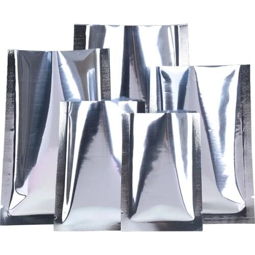 100Pcs Silver Open Top Mylar Foil Bag Tear Notch Heat Vacuum Seal for Food Dry Fruit Snack Candy Cookies Coffee Bean Tea Storage