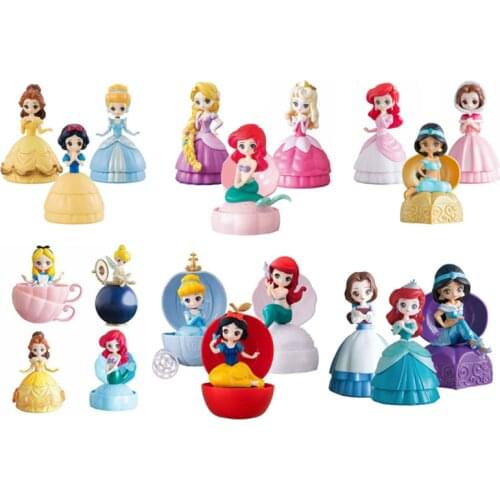 3pcs Disney Q Posket Princess Ball Action Figure Elsa Anna Belle Ariel Tangled Rapunzel Doll Toy Cake Topper Kids Birthday Gift