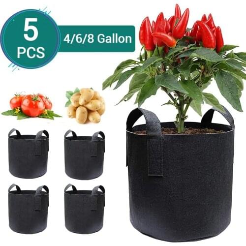 5Pcs 4/6/8 Gallon Felt Plant Growing Bags Vegetable Flower Plants Potato Grow Bags Garden Planting Pot Seedling Growing Planter