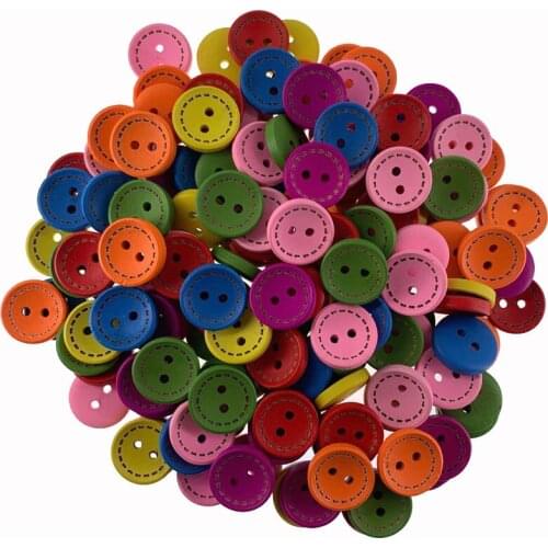 50Pcs 2 Holes Mixed Wood Buttons For Crafts Round Sewing Buttons Scrapbooking DIY Home Clothing Accessories 15.0mm