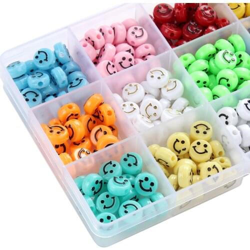 300pcs10MM Pure Color Acrylic Smiley Face Beads Polymer Clay Spacer Loose Beads for Jewelry Making DIY Necklace Accessories