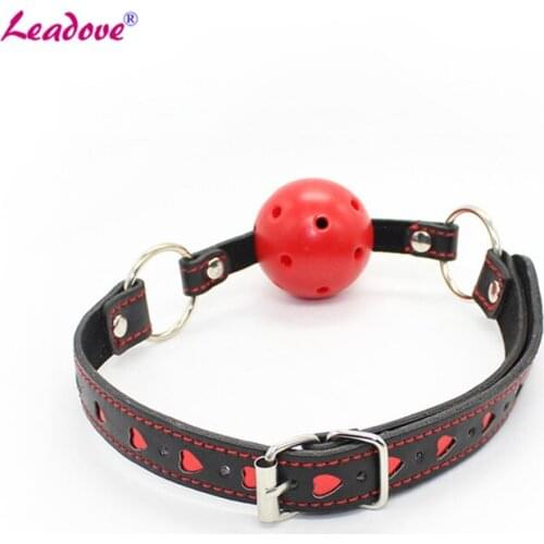 PU Leather Red Heart Band Hollow Ball Mouth Gag With Oral Fixation Mouth Stuffed Adult Games Products for Couples XN0048