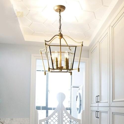 American creative dining room chandelier wrought iron retro golden square lamp nordic glass childrens room bedroom