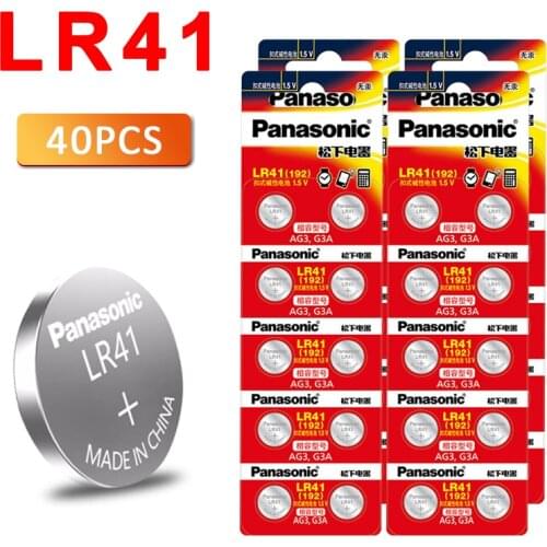 40pcs LR41 Button Cell Batteries Panasonic 100% Original SR41 AG3 G3A L736 192 392A Zn/MnO2 1.5V Lithium Coin Batteries