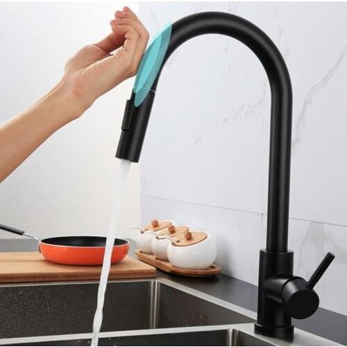 Touchless Kitchen Sink Tap Single Handle High Arc Pull Out Pull Down Kitchen Mixer Tap Touch Sensor 2 Modes Modern Water Faucet