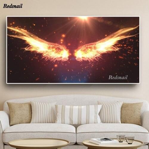 Large 5D DIY Diamond painting Full Diamond embroidery mosaic rhinestone Wall Art Abstract Black Gold Flaming Feather Wings EE965