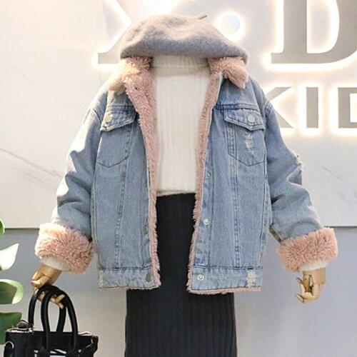 Kids girls Denim coat jacket Winter Fall Cashmere Wear for girls Teens autumn warm outerwear Children Thick Casual Clothes