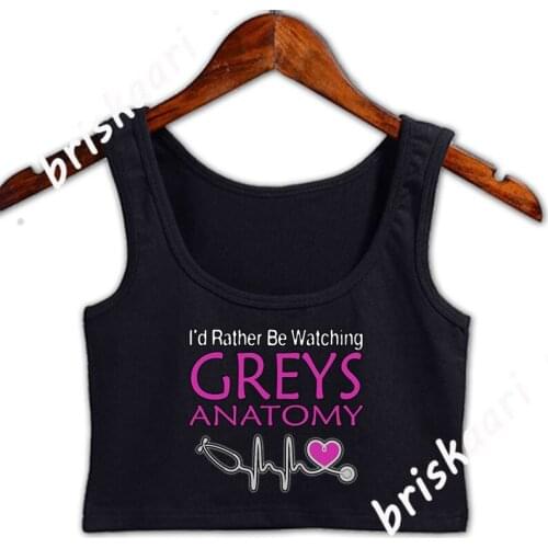I D Rather Be Watching Greys Anatomy Crop Top Women Funny Casual Knitted Sexy Summer Style S-3xl Top Kawaii Crazy Vest