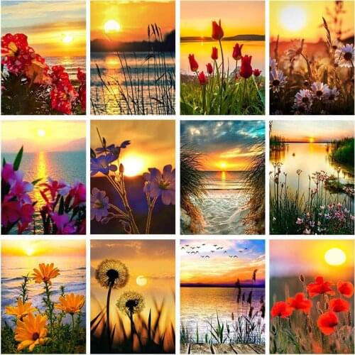 Seaside Sunset 5D DIY Diamond Painting Cross Stitch Full Square Round Drill Flower Scenic Mosaic Embroidery Home Decor Craft