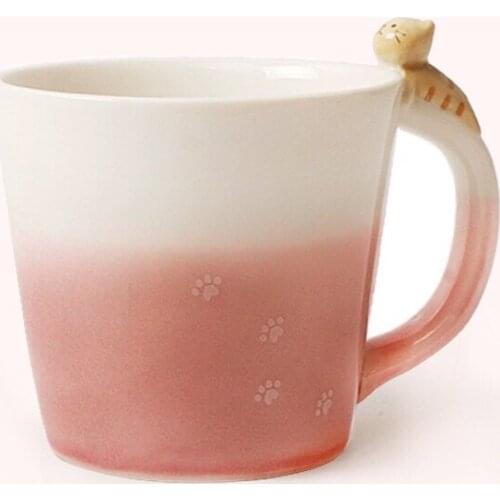 Cat Ceramic Cup Pink Cartoon Orange Cat Flower Cat Black Cat Drinking Water Cute Mug