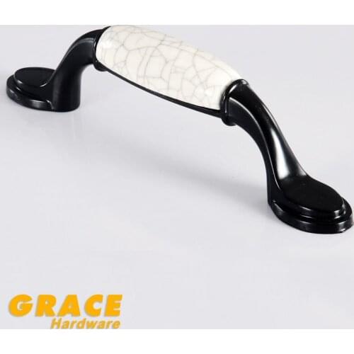 Ceramic Handle Black Rural Crack Antique Drawer Cabinet Door Knobs Handle Furniture (C.C:96mm,L:143mm)