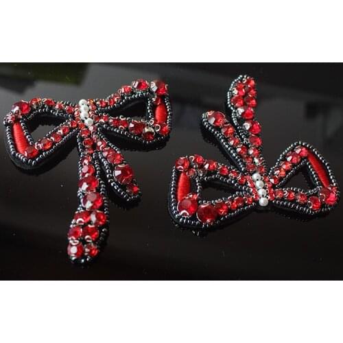 Red inlaid bowknot patch embroidered flower bow tie and garment DIY decoration accessories applique patches