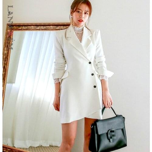 LANMREM 2021 Antumn New Fashion Asymmetry Temperment Notched Neck Single-breasted High Waist Vintage Ladies Blazer Coat EF419