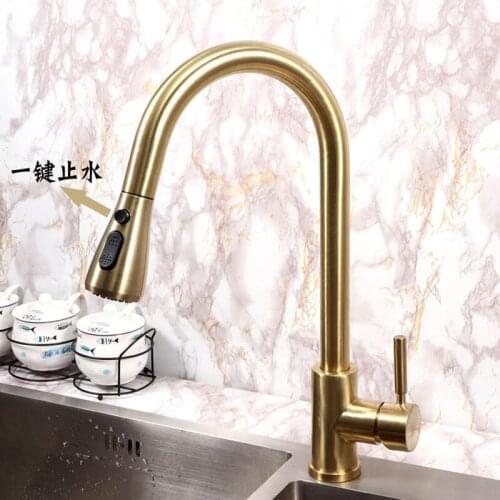 Brushed Gold Pull Out Faucet Kitchen Faucet Black Kitchen Sink Faucet Hot Cold Mixer Tap Deck Mounted Basin Tap Torneira Crane