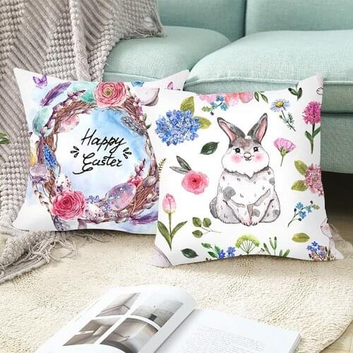 Soft Cushion Cover Easter Bunny Comfortable Pillow Cover Cartoon Pillowcase Decorative Pillowslip Sofa Cushion Office Home Decor