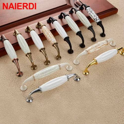 NAIERDI European Bronze Ceramic Cabinet Handles Zinc Alloy Drawer Knobs Wardrobe Door Handles Furniture Handle 96mm/128mm