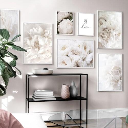 Wall Art Canvas Painting Posters Prints White Flower Core Peony Nordic Landscape Wall Decor For Aesthetic Home Decoration