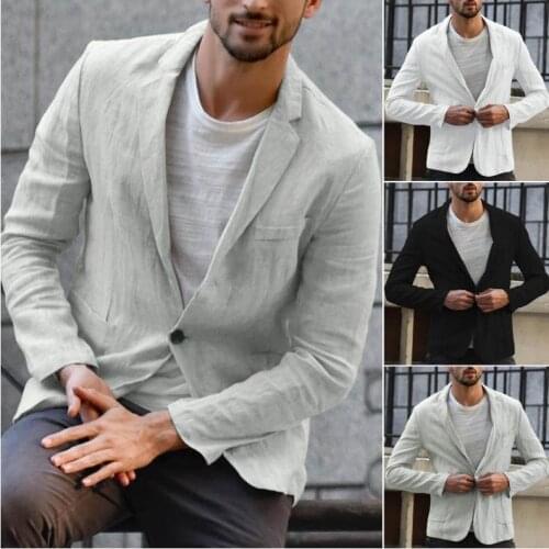 2021 New Foreign Trade Leisure Mens Spring and Autumn Linen Cotton Loose and Comfortable Solid Color Boutique Thin Leisure Suit