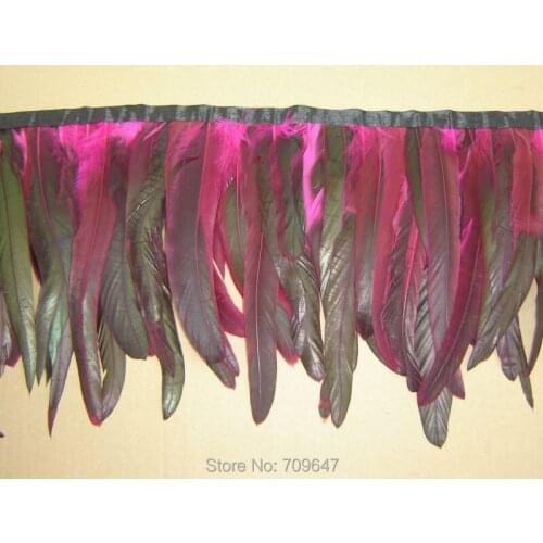 Approx 10meter of Full Coq Tail Feather Triming Fringe on Ribbon-Bronze Black/Rose with 25-28cmHeight feathers,veren,перо