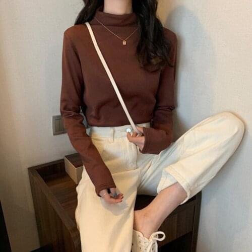 2021 Autumn Women Long sleeve Knitted foldover Turtleneck Ribbed Pull Sweater Soft Warm Femme Pullover Young Girl Tops Clothes