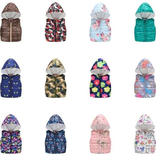 2021 autumn and winter childrens vest boys and girls cartoon print vest baby warm hooded zipper shirt vest jacket
