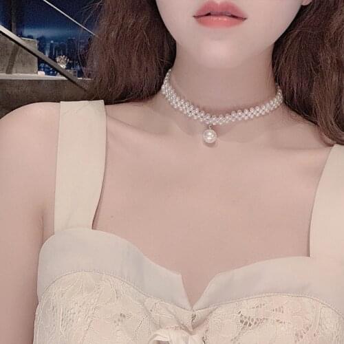 Korean Imitation Pearl Choker Necklaces For Women Pearl Pendant Necklaces 2020 Fashion Jewelry Collar