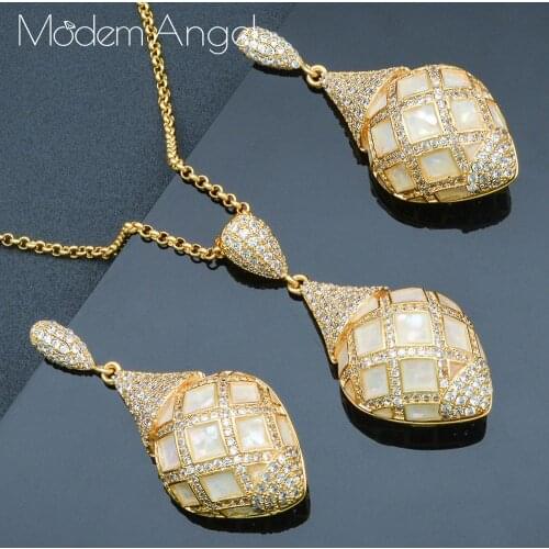 ModemAngel Luxury Trendy Stereotype Design Zircon Necklace Earring Jewelry For Women Wedding Indian Dubai Bridal Jewelry Sets
