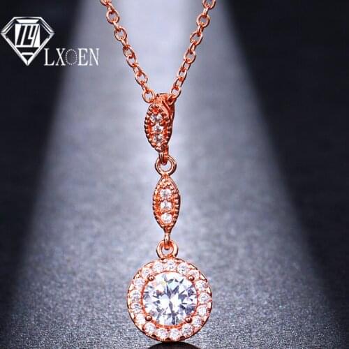 LXOEN 2019 New Design Round Necklace for Women White Rose Gold 3 Colors Fashion Zircon Jewelry for Women Gift