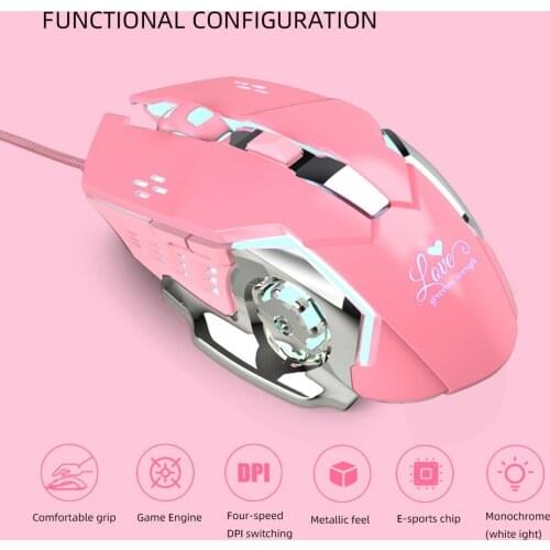 Suitable for office gaming mice Pink gaming mouse 3200dpi white light design is not glaring stylish and beautiful