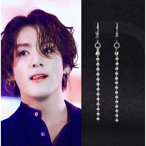 KPOP Korean V jimin Bangtan Boys stainless steel Tassel chain link Stud Earrings Fashion Jewelry Accessories For Mens Womens