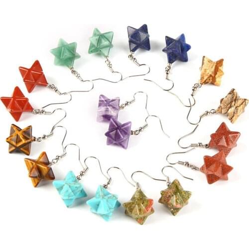 Natural Stone Star shape Reiki Earrings European American Popular Merkaba Charm Fashion Jewelry Healing Crystal Women Earrings