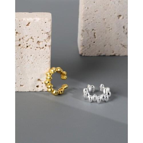 100% 925 Sterling Silver Geometric Oval Beans Clip On Earrings For Women Earcuffs, Simple Fake Earings Without Piercing Jewelry