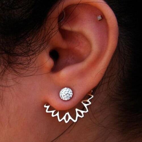 SMJEL New Earrings Fashion Flower Stud Earrings Crystal Zirconia Double Sided Ear Earring Wholesale Jewelry Womens brincos