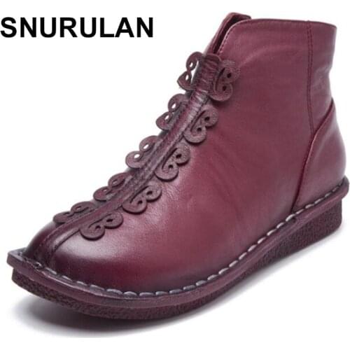 SNURULAN2018 New short Womens boots soft bottom fashion leather shoes size (35-38) leisure with head low side zipper boots E487