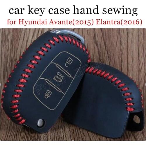 Only Red big promotion sewing hand leather car key case cover fit for Hyundai Avante(2015) Elantra(2016)