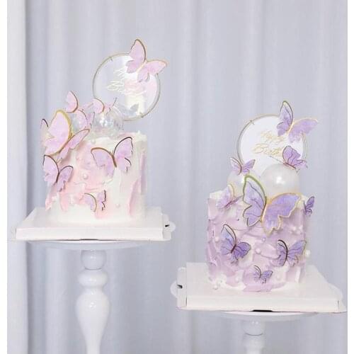 10pcs/set Happy Birthday Cake Toppers Cake Decoration Handmade Painted Butterfly Cake Topper For Wedding Birthday Party