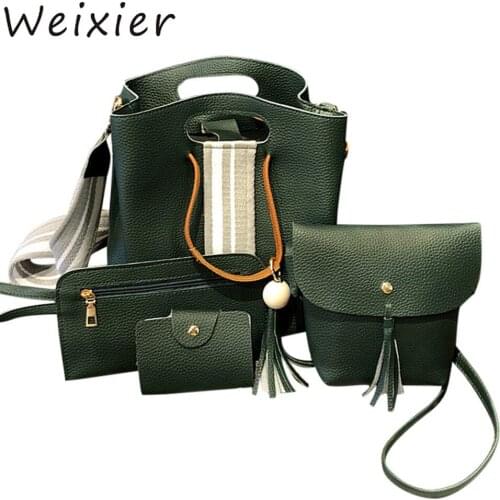 WEIXIER 4 PCS Composite Bag Set for Women Bag PU Leather Shoulder bag Female Casual Totes small Messenger Bag Bolsa LL-08