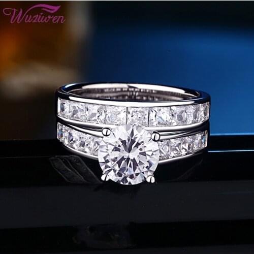 Wuziwen 2 Pcs Wedding Rings For Women 925 Sterling Silver 1.8 Ct Zircon Engagement Ring Bridal Set Classic Jewelry BR0756