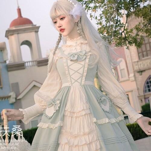 Japanese Summer Sweet Lolita Style Soft Girl Camisole March Fusang jsk Japanese pastoral Women Dress